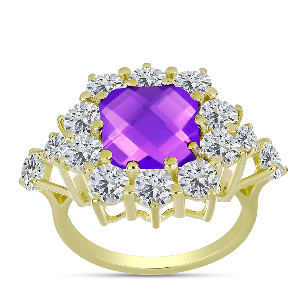 Inel din Argint 925 Placat cu Aur ( 4.28 grame ) cu Agat Violet și Topaz Alb 7.94 Carate 3 