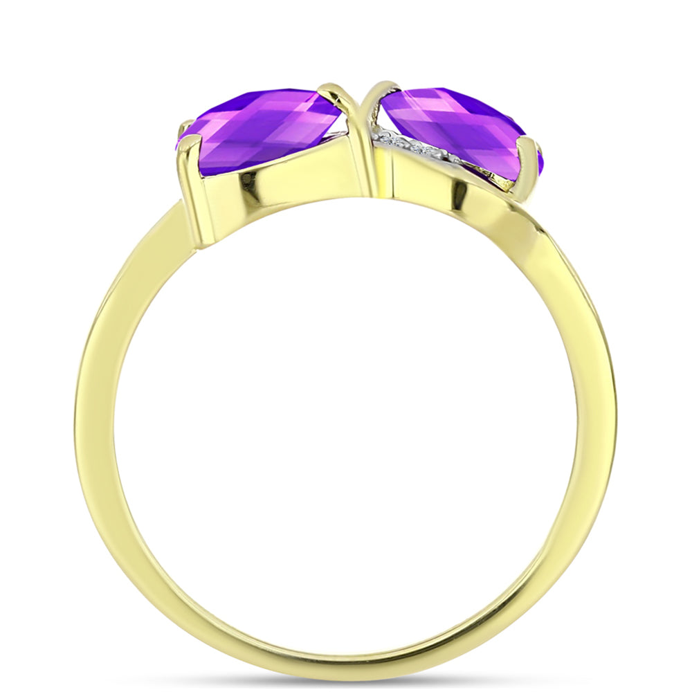Inel din Argint 925 Placat cu Aur ( 2.45 grame ) cu Agat Violet și Topaz Alb 1.35 Carate 2 