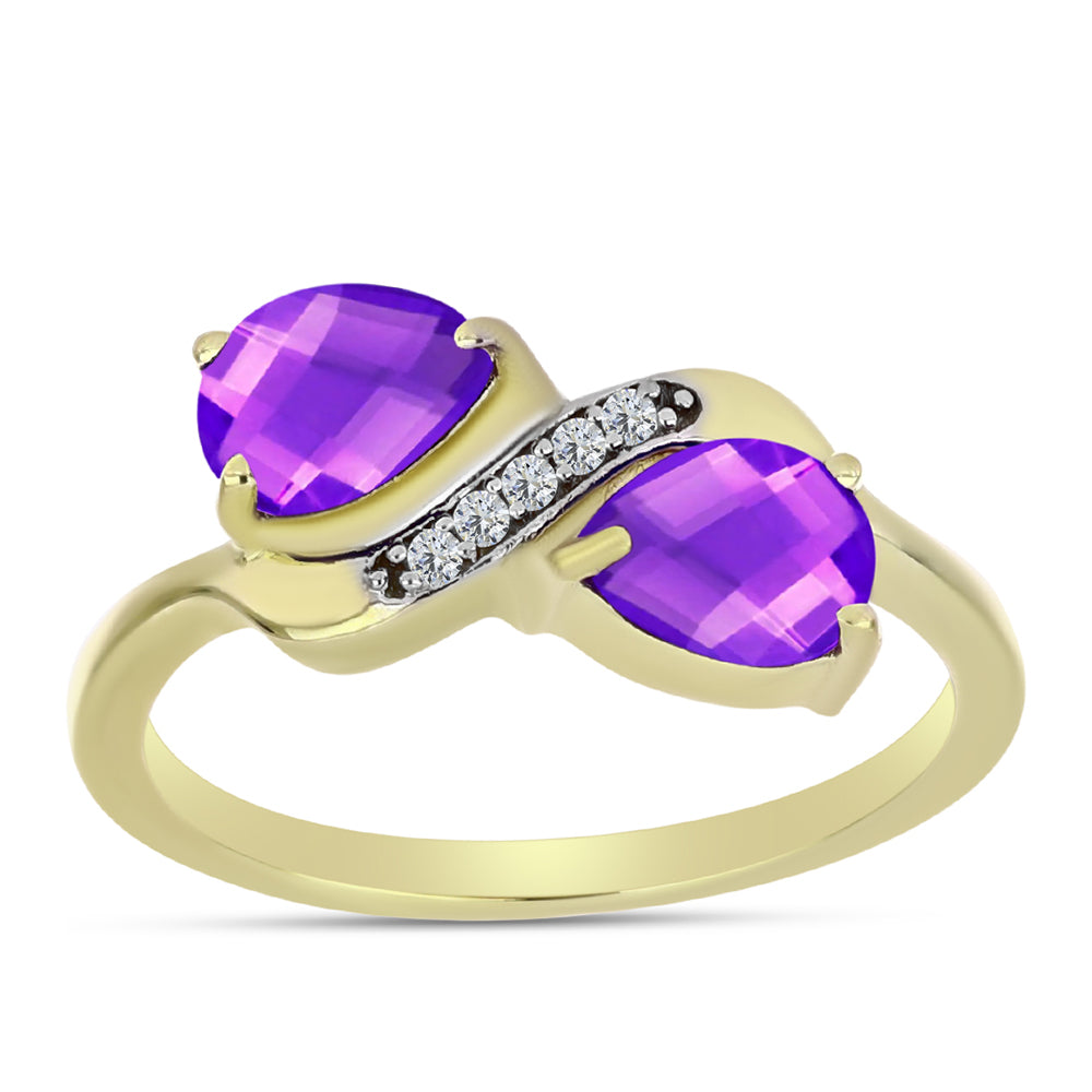 Inel din Argint 925 Placat cu Aur ( 2.45 grame ) cu Agat Violet și Topaz Alb 1.35 Carate 3 