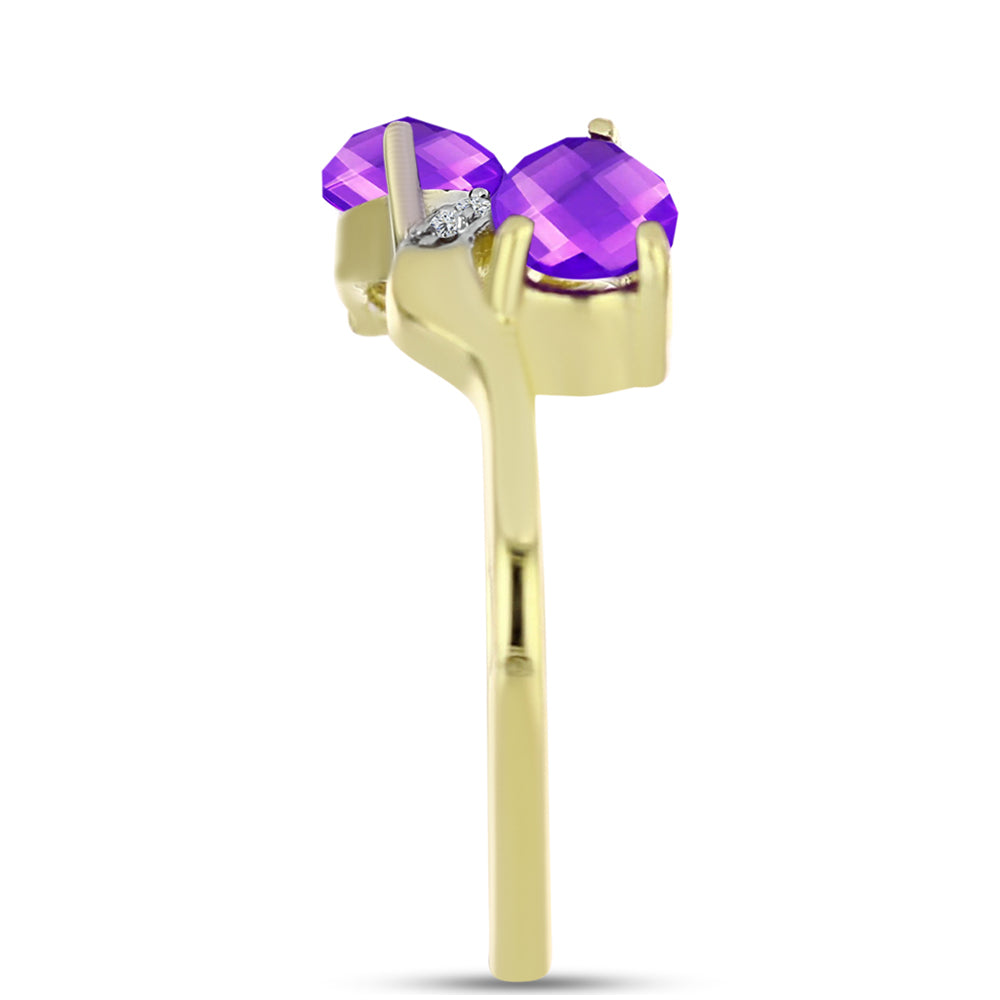 Inel din Argint 925 Placat cu Aur ( 2.45 grame ) cu Agat Violet și Topaz Alb 1.35 Carate