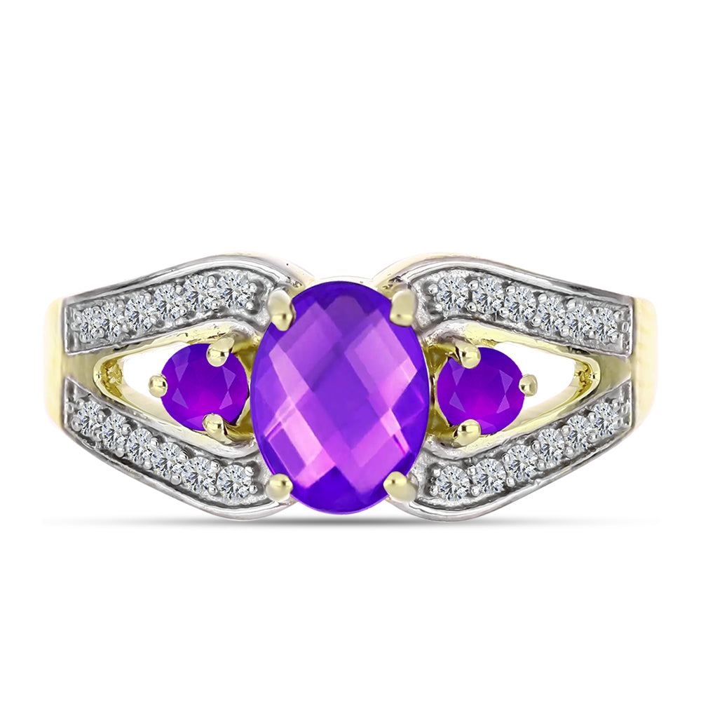 Inel din Argint 925 Placat cu Aur ( 3.42 grame ) cu Agat Violet și Topaz Alb 1.63 Carate 1 