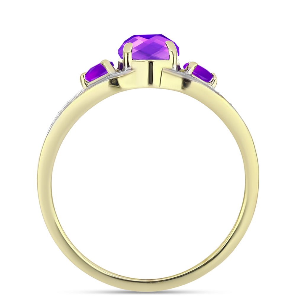 Inel din Argint 925 Placat cu Aur ( 3.42 grame ) cu Agat Violet și Topaz Alb 1.63 Carate 2 