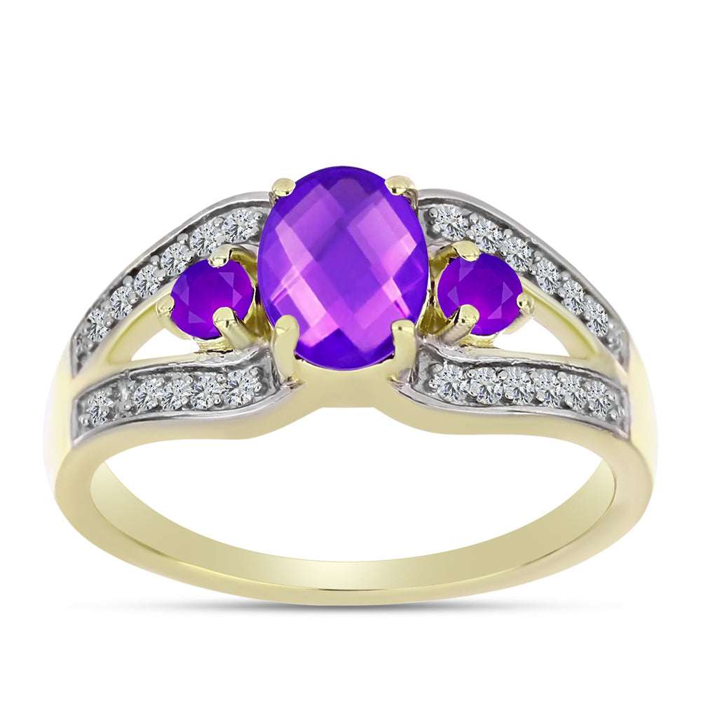 Inel din Argint 925 Placat cu Aur ( 3.42 grame ) cu Agat Violet și Topaz Alb 1.63 Carate 3 