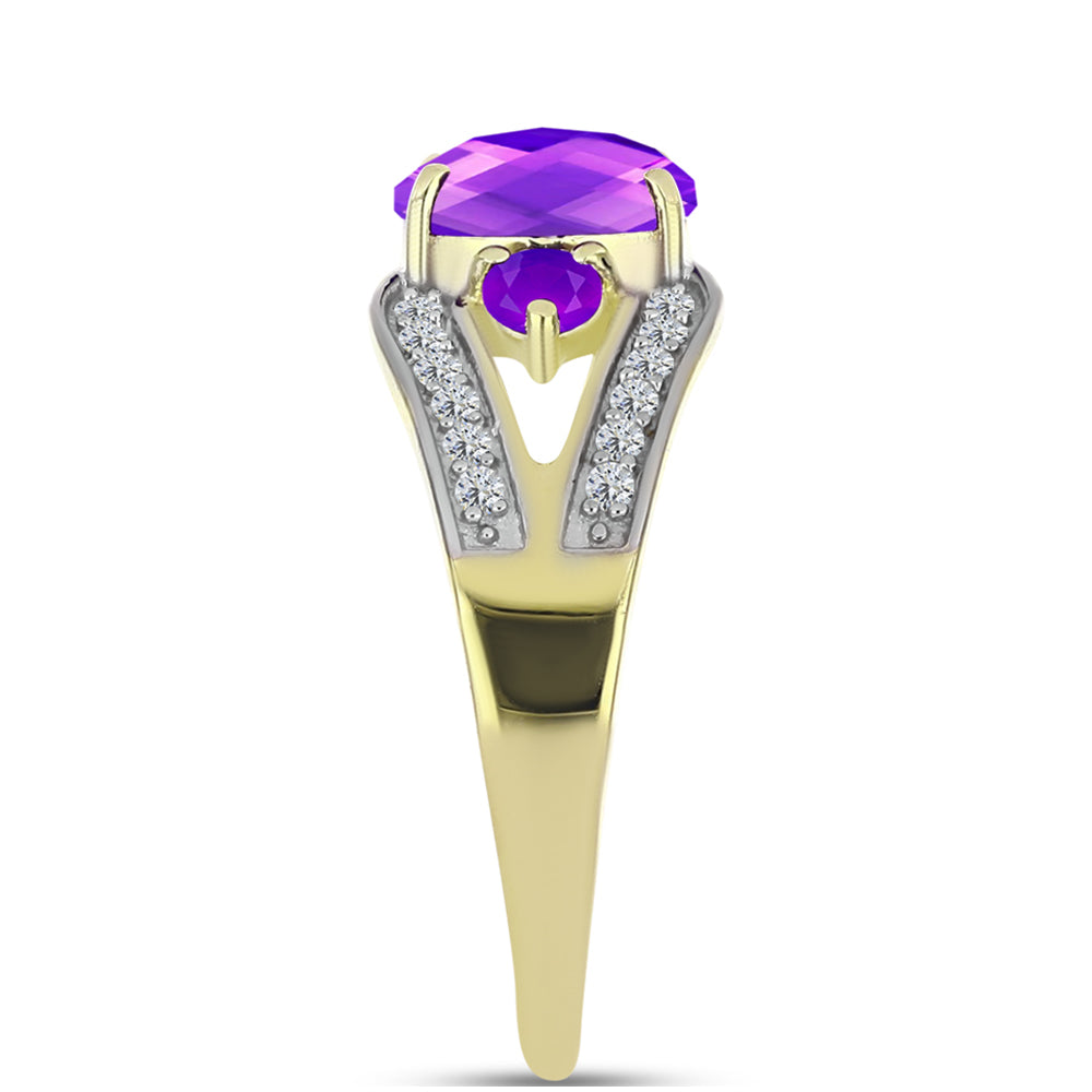 Inel din Argint 925 Placat cu Aur ( 3.42 grame ) cu Agat Violet și Topaz Alb 1.63 Carate