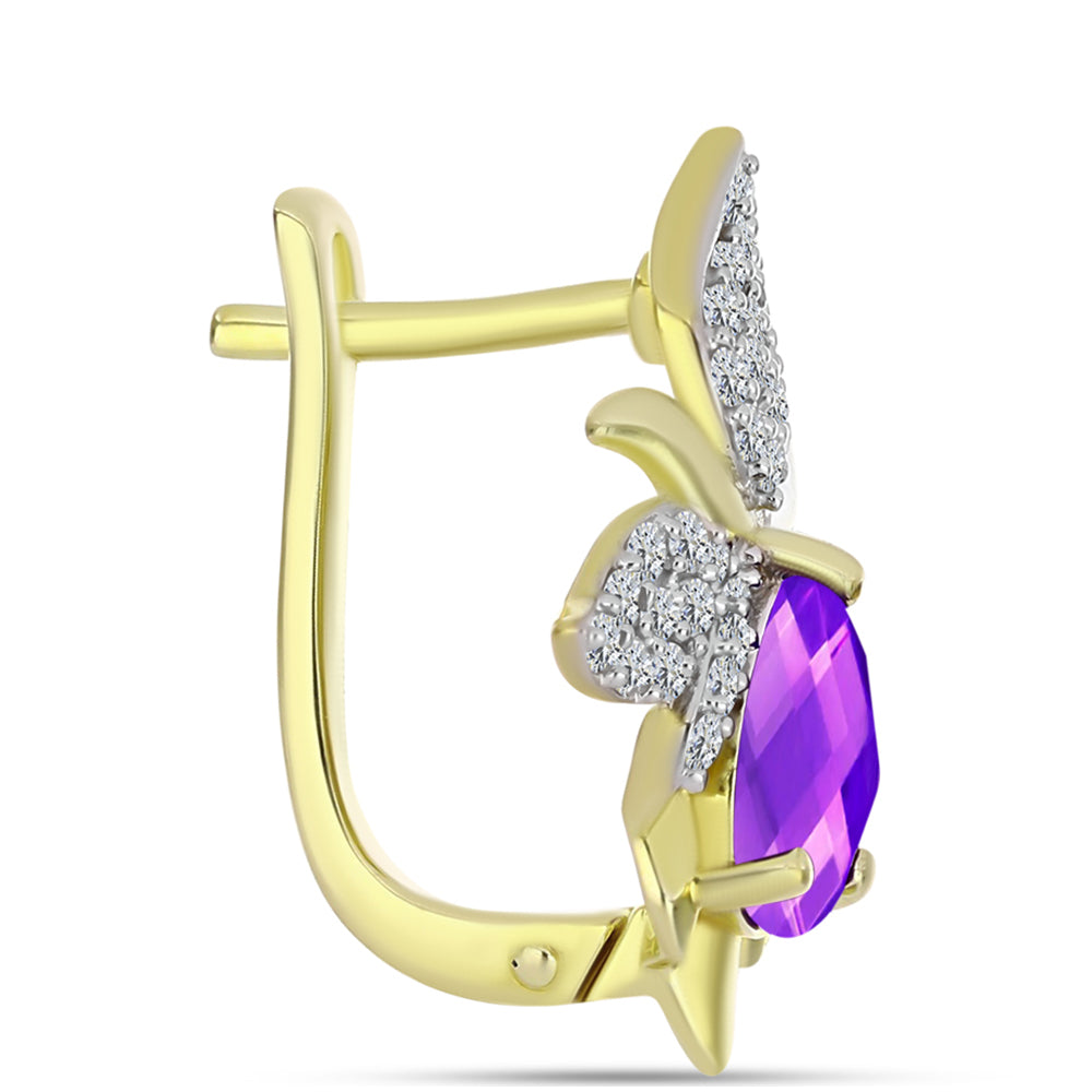 Cercei din Argint 925 Placat cu Aur ( 5.32 grame ) cu Agat Violet și Topaz Alb 3.04 Carate