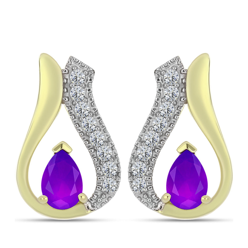 Cercei din Argint 925 Placat cu Aur ( 3.95 grame ) cu Agat Violet și Topaz Alb 1.01 Carate 1 