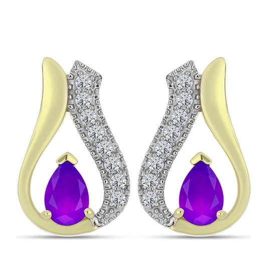 Cercei din Argint 925 Placat cu Aur ( 3.95 grame ) cu Agat Violet și Topaz Alb 1.01 Carate