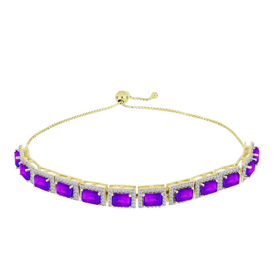 Brățară din Argint 925 Placat cu Aur ( 11.95 grame ) cu Agat Violet și Topaz Alb 8.66 Carate