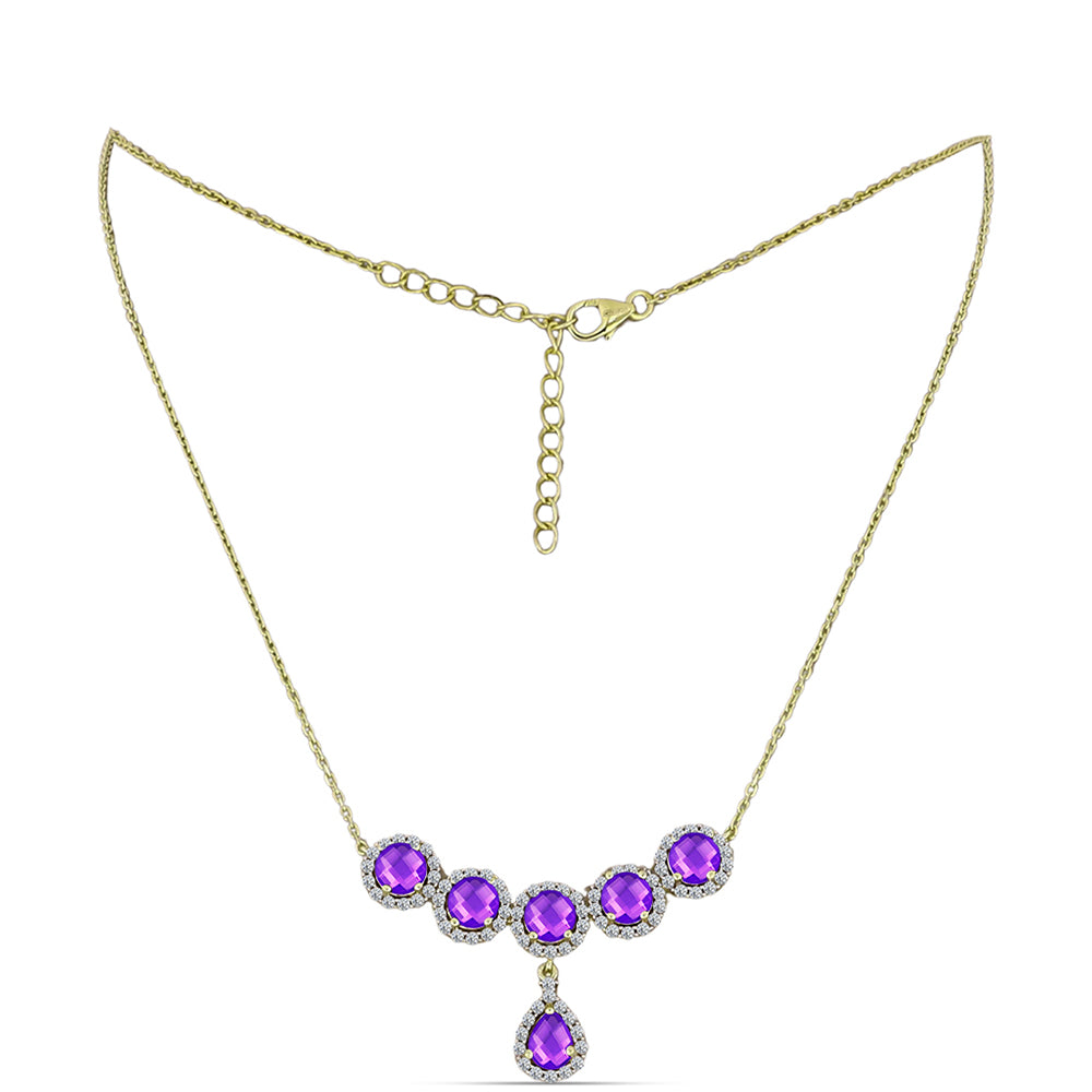 Colier din Argint 925 Placat cu Aur ( 7.43 grame ) cu Agat Violet și Topaz Alb 5.9 Carate 1 