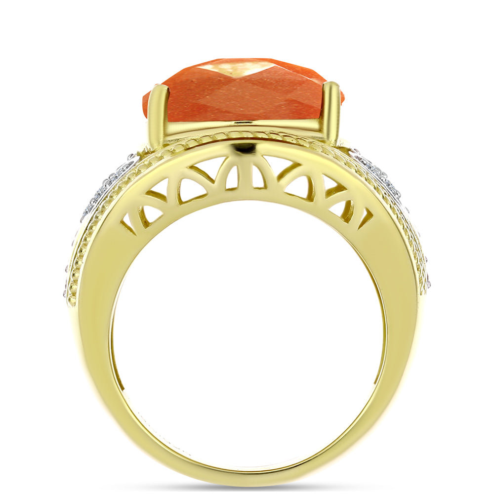 Inel din Argint 925 Placat cu Aur ( 7.53 grame ) cu Piatra Soarelui Oregon și Topaz Alb 11.03 Carate 2 