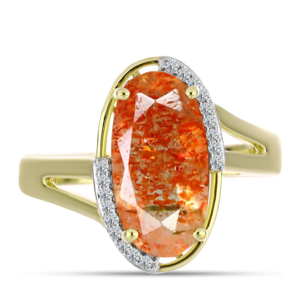 Inel din Argint 925 Placat cu Aur ( 4.13 grame ) cu Piatra Soarelui Oregon și Topaz Alb 3.68 Carate 5 