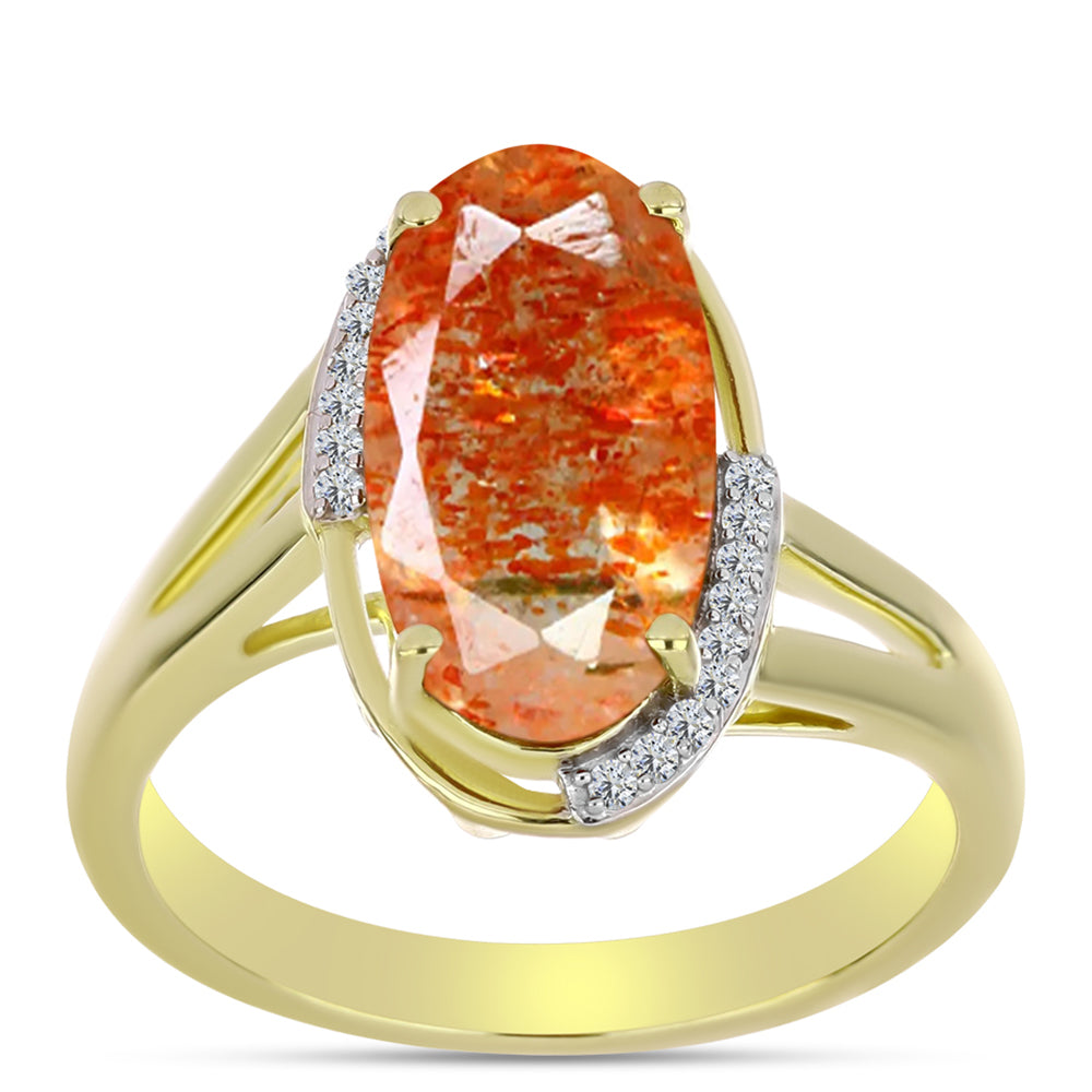 Inel din Argint 925 Placat cu Aur ( 4.13 grame ) cu Piatra Soarelui Oregon și Topaz Alb 3.68 Carate 3 