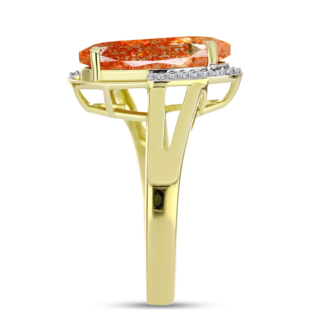 Inel din Argint 925 Placat cu Aur ( 4.13 grame ) cu Piatra Soarelui Oregon și Topaz Alb 3.68 Carate