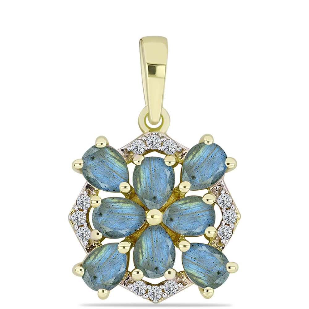 Pandantiv din Argint 925 Placat cu Aur ( 1.3 grame ) cu Labradorit și Topaz Alb 1.36 Carate 1 