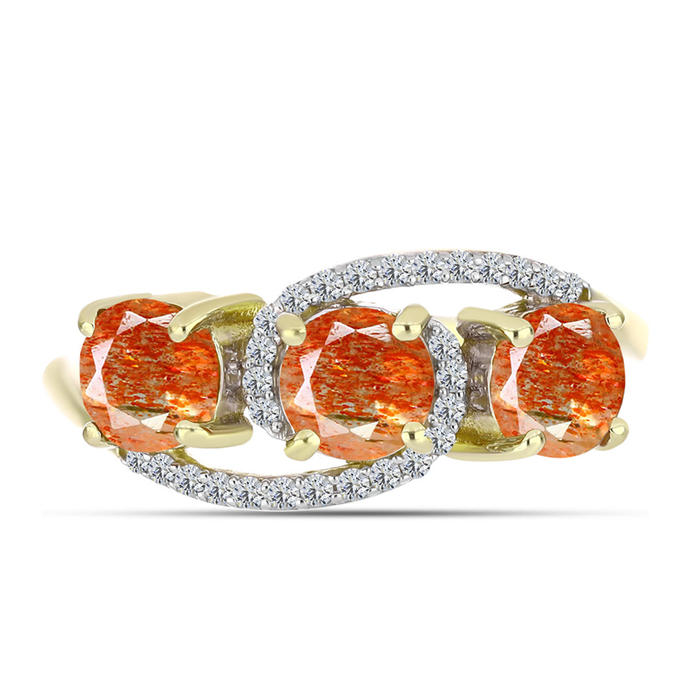 Inel din Argint 925 Placat cu Aur ( 3.24 grame ) cu Piatra Soarelui Oregon și Topaz Alb 2.25 Carate 1 