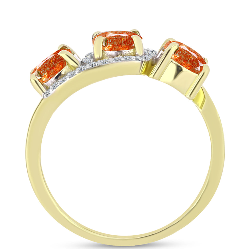 Inel din Argint 925 Placat cu Aur ( 3.24 grame ) cu Piatra Soarelui Oregon și Topaz Alb 2.25 Carate 2 