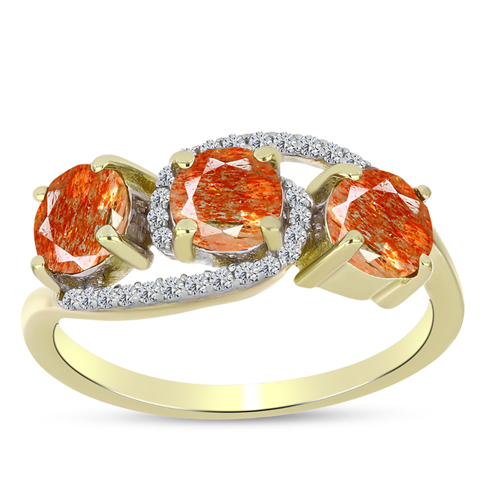 Inel din Argint 925 Placat cu Aur ( 3.24 grame ) cu Piatra Soarelui Oregon și Topaz Alb 2.25 Carate 3 