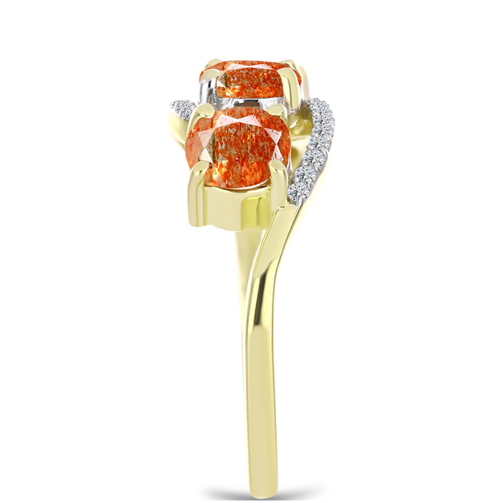 Inel din Argint 925 Placat cu Aur ( 3.24 grame ) cu Piatra Soarelui Oregon și Topaz Alb 2.25 Carate 4 
