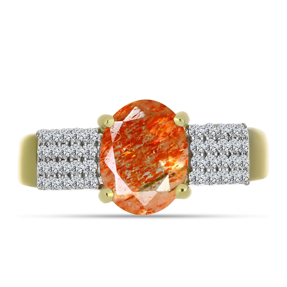Inel din Argint 925 Placat cu Aur ( 2.84 grame ) cu Piatra Soarelui Oregon și Topaz Alb 1.82 Carate 1 