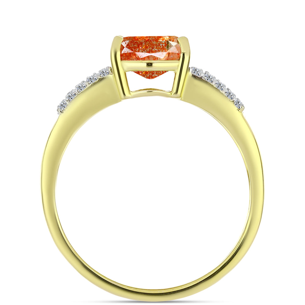 Inel din Argint 925 Placat cu Aur ( 2.84 grame ) cu Piatra Soarelui Oregon și Topaz Alb 1.82 Carate