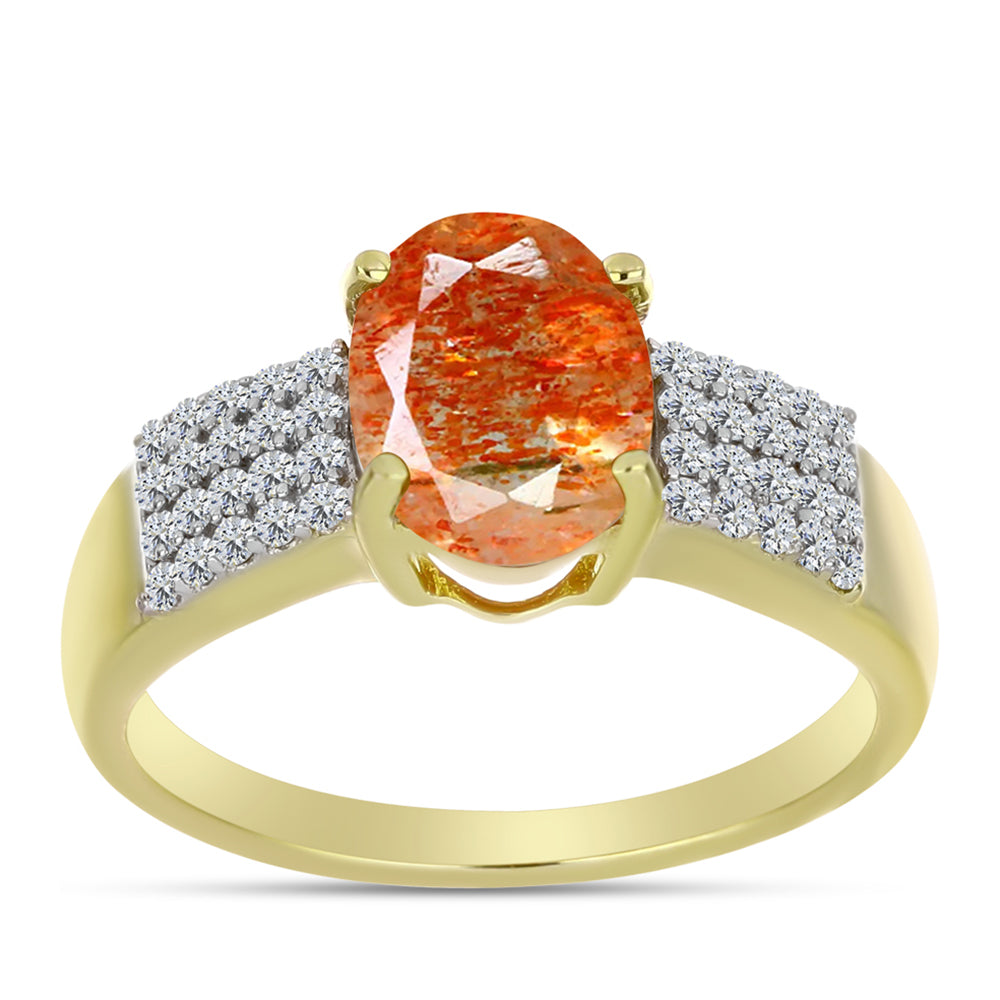 Inel din Argint 925 Placat cu Aur ( 2.84 grame ) cu Piatra Soarelui Oregon și Topaz Alb 1.82 Carate 3 