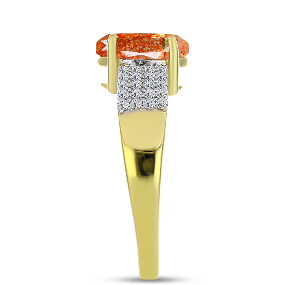 Inel din Argint 925 Placat cu Aur ( 2.84 grame ) cu Piatra Soarelui Oregon și Topaz Alb 1.82 Carate