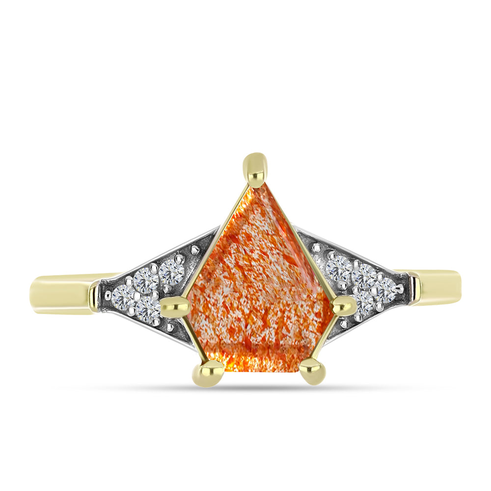 Inel din Argint 925 Placat cu Aur ( 2.58 grame ) cu Piatra Soarelui Oregon și Topaz Alb 1.38 Carate 1 