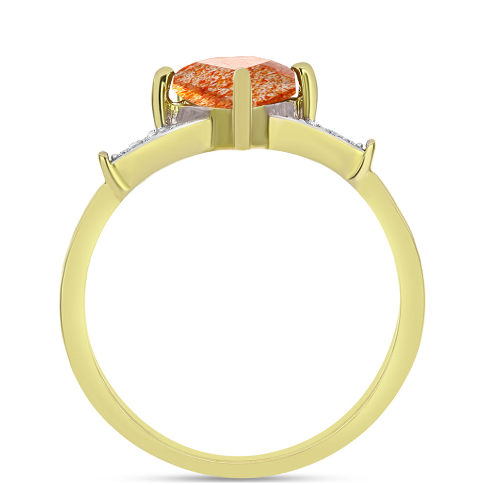 Inel din Argint 925 Placat cu Aur ( 2.58 grame ) cu Piatra Soarelui Oregon și Topaz Alb 1.38 Carate 2 