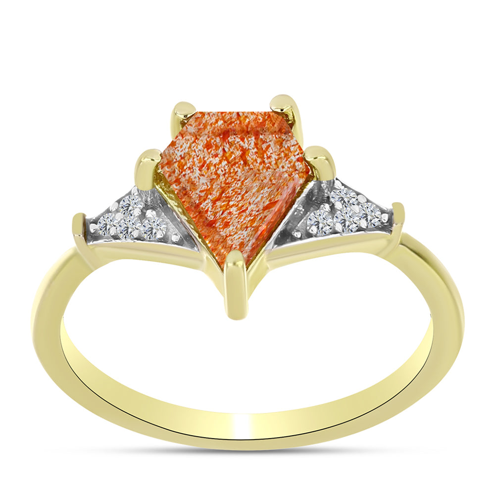 Inel din Argint 925 Placat cu Aur ( 2.58 grame ) cu Piatra Soarelui Oregon și Topaz Alb 1.38 Carate 3 
