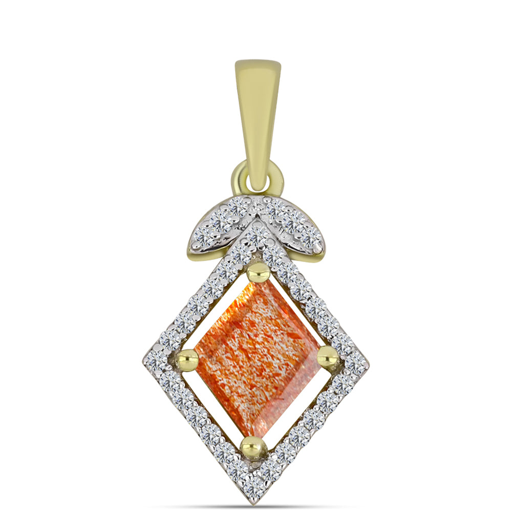 Pandantiv din Argint 925 Placat cu Aur ( 1.44 grame ) cu Piatra Soarelui Oregon și Topaz Alb 1.34 Carate 3 