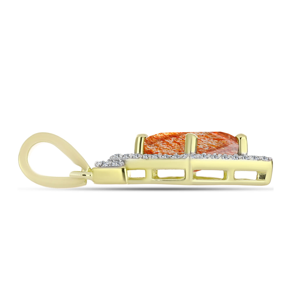 Pandantiv din Argint 925 Placat cu Aur ( 1.44 grame ) cu Piatra Soarelui Oregon și Topaz Alb 1.34 Carate 2 