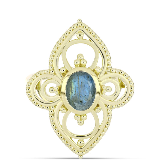 Inel din Argint 925 Placat cu Aur ( 5.02 grame ) cu Labradorit 1.15 Carate