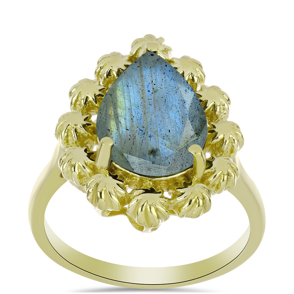 Inel din Argint 925 Placat cu Aur ( 4.73 grame ) cu Labradorit 4.15 Carate