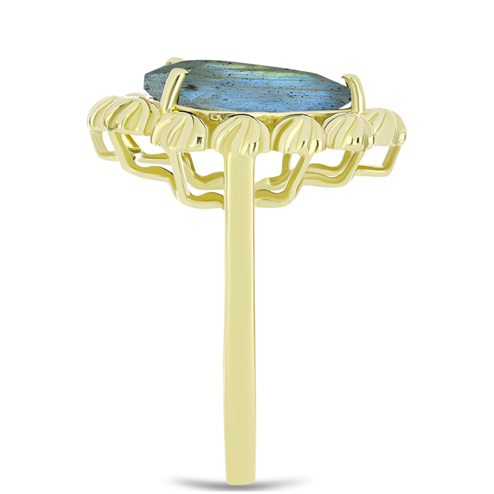 Inel din Argint 925 Placat cu Aur ( 4.73 grame ) cu Labradorit 4.15 Carate