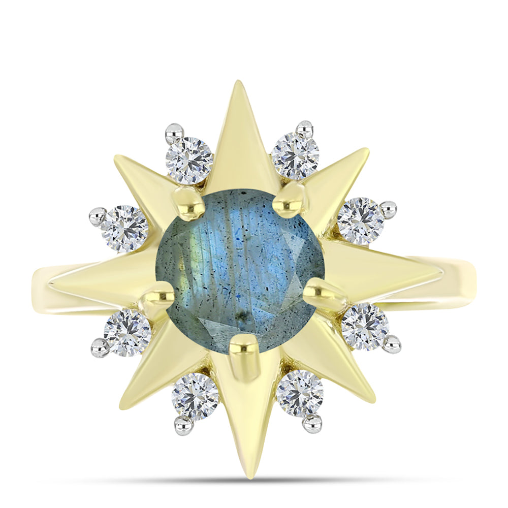 Inel din Argint 925 Placat cu Aur ( 4.08 grame ) cu Labradorit și Topaz Alb 1.57 Carate 1 