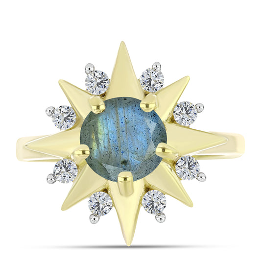 Inel din Argint 925 Placat cu Aur ( 4.08 grame ) cu Labradorit și Topaz Alb 1.57 Carate