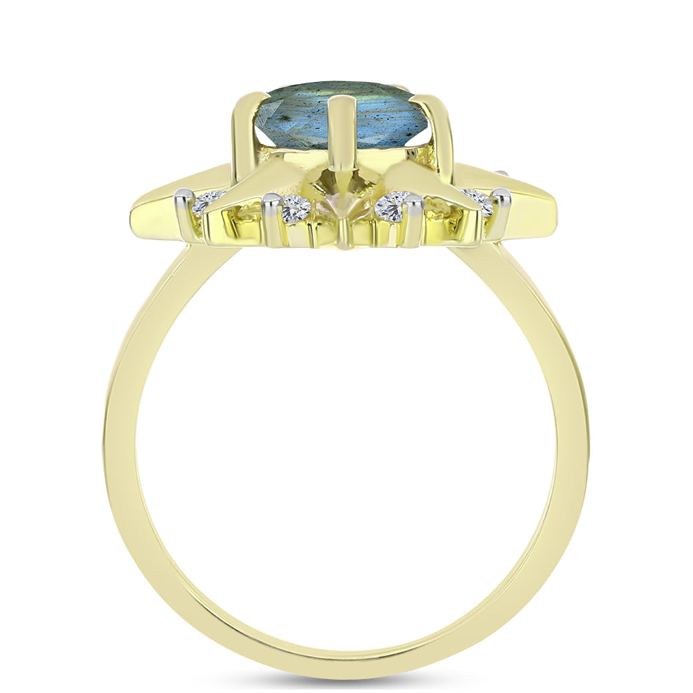 Inel din Argint 925 Placat cu Aur ( 4.08 grame ) cu Labradorit și Topaz Alb 1.57 Carate