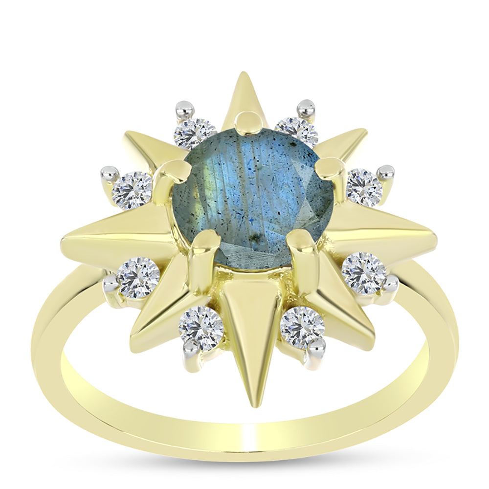 Inel din Argint 925 Placat cu Aur ( 4.08 grame ) cu Labradorit și Topaz Alb 1.57 Carate 3 