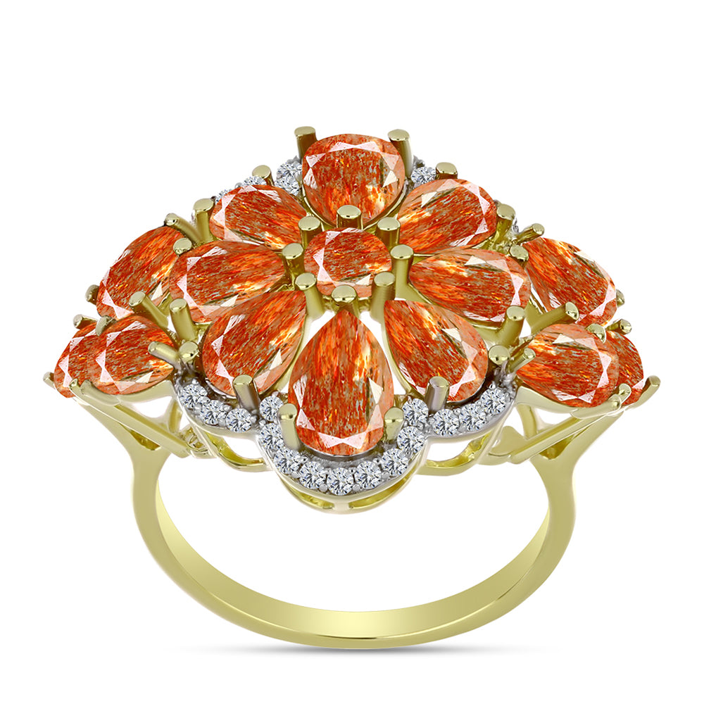 Inel din Argint 925 Placat cu Aur ( 4.89 grame ) cu Piatra Soarelui Oregon și Topaz Alb 5.76 Carate 1 