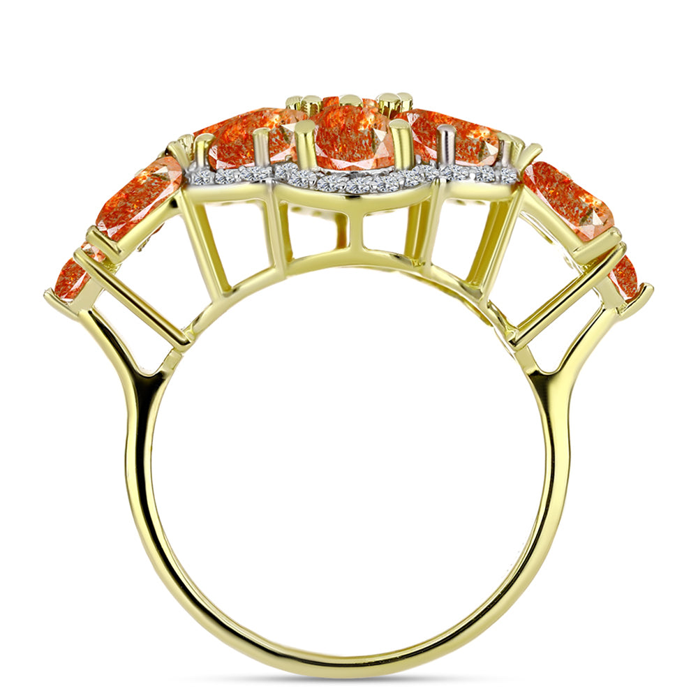 Inel din Argint 925 Placat cu Aur ( 4.89 grame ) cu Piatra Soarelui Oregon și Topaz Alb 5.76 Carate 2 