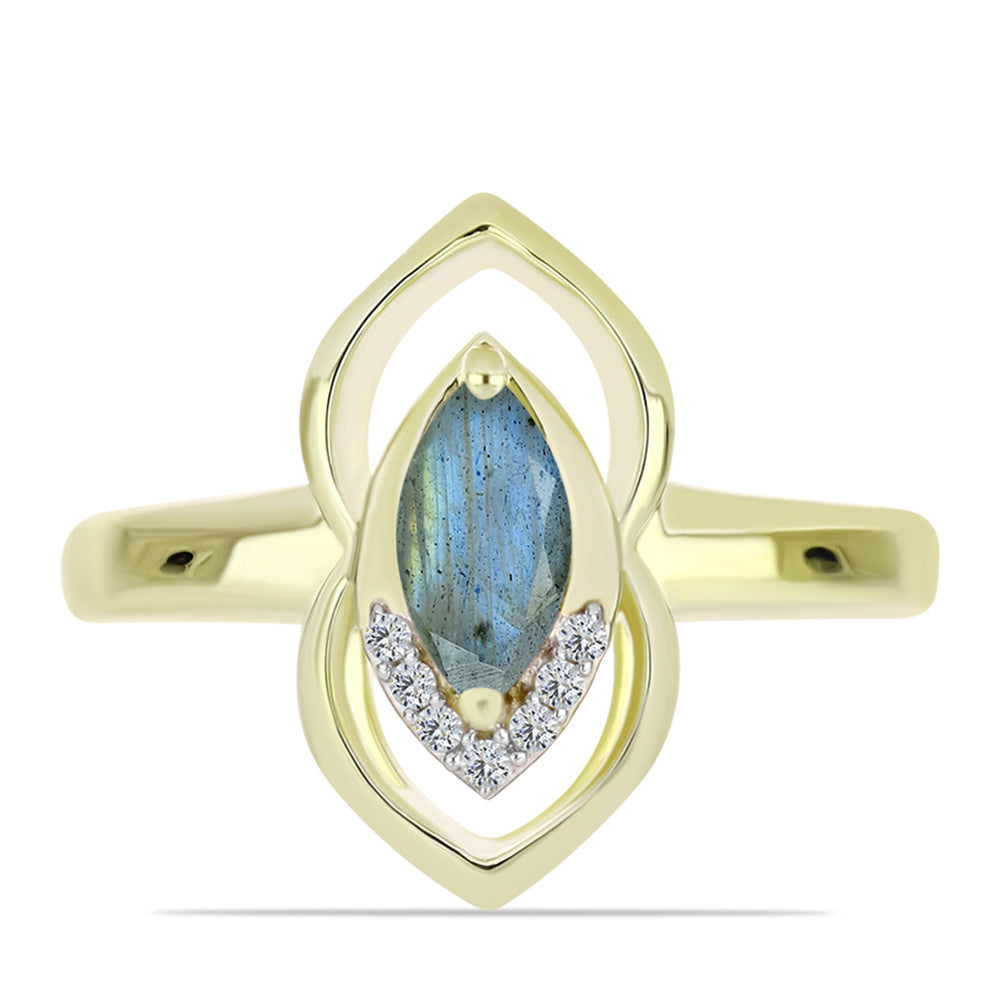 Inel din Argint 925 Placat cu Aur ( 2.65 grame ) cu Labradorit și Topaz Alb 0.64 Carate 1 