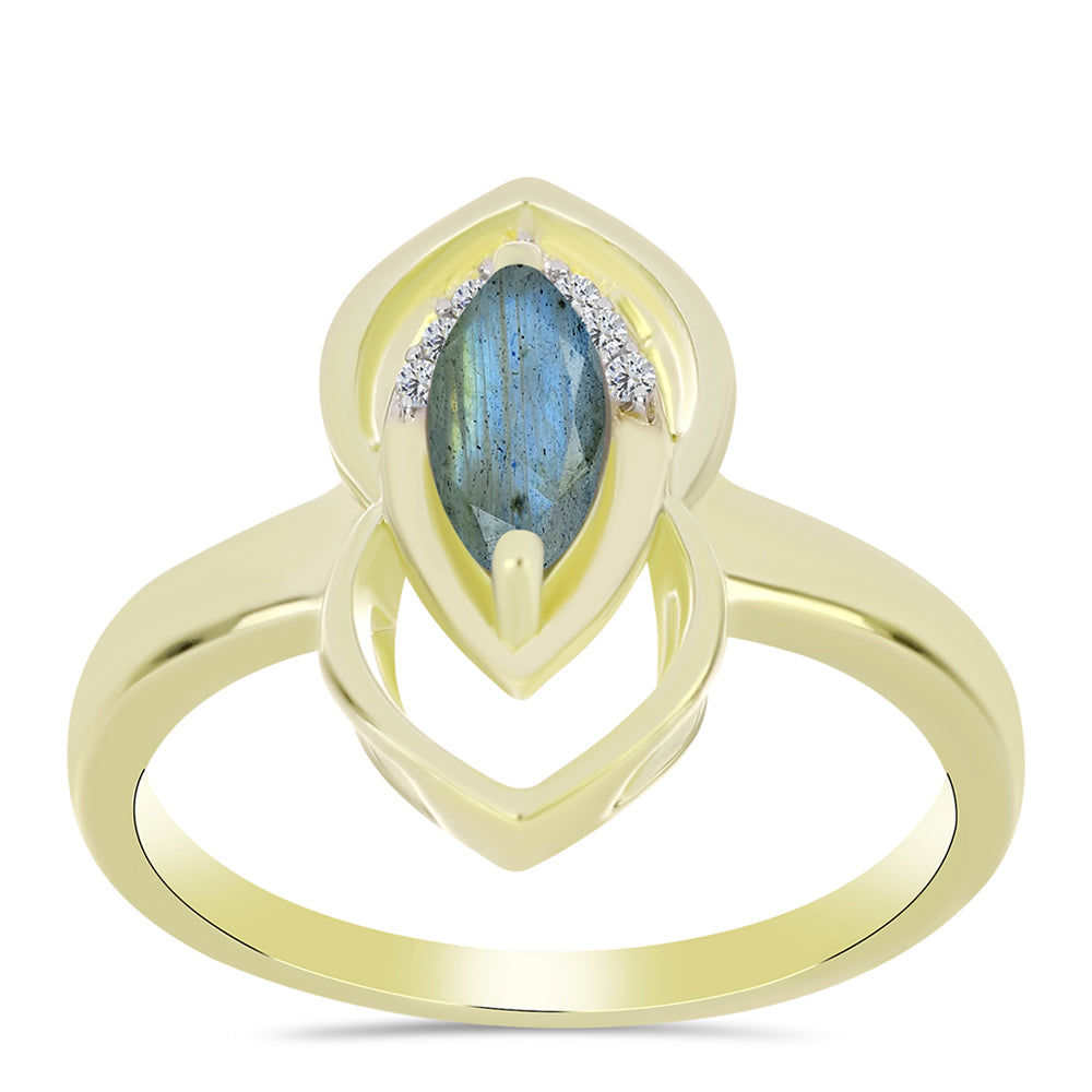 Inel din Argint 925 Placat cu Aur ( 2.65 grame ) cu Labradorit și Topaz Alb 0.64 Carate 3 