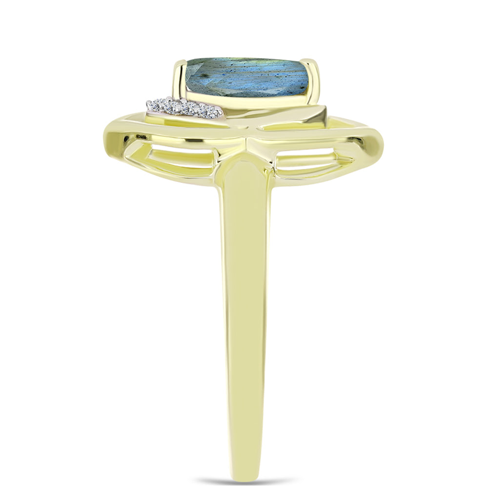 Inel din Argint 925 Placat cu Aur ( 2.65 grame ) cu Labradorit și Topaz Alb 0.64 Carate 4 
