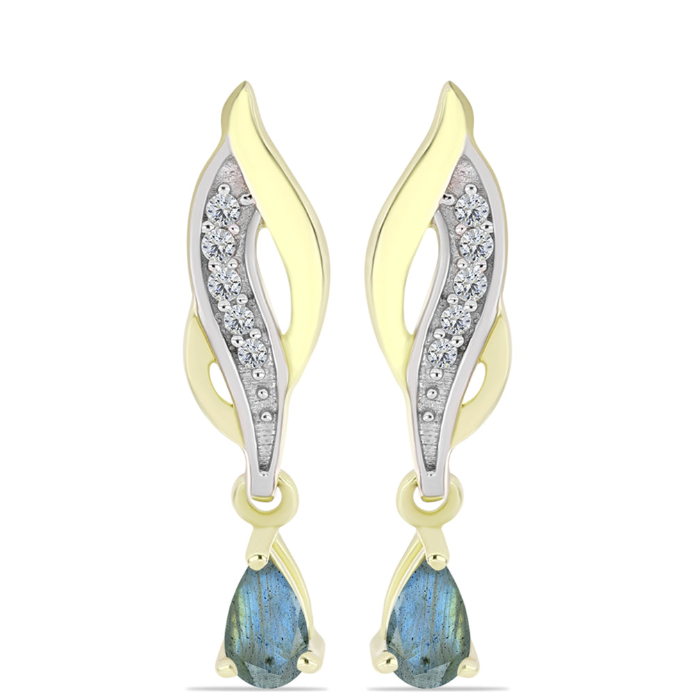 Cercei din Argint 925 Placat cu Aur ( 2.61 grame ) cu Labradorit și Topaz Alb 0.5 Carate