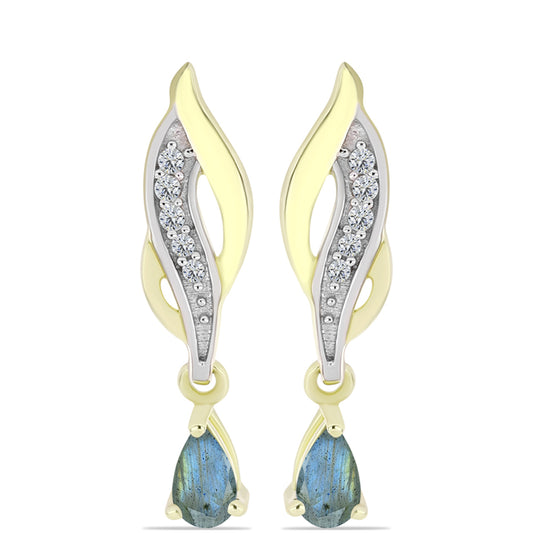 Cercei din Argint 925 Placat cu Aur ( 2.61 grame ) cu Labradorit și Topaz Alb 0.5 Carate