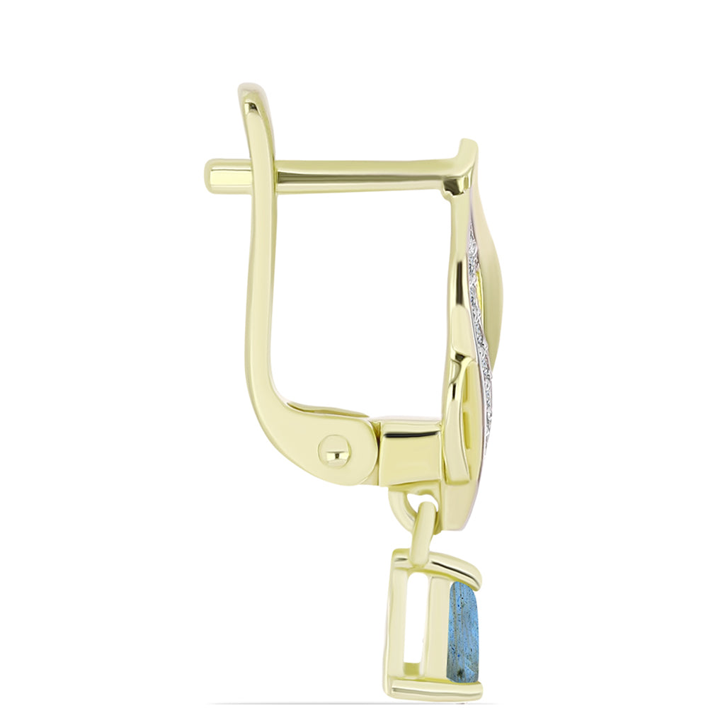 Cercei din Argint 925 Placat cu Aur ( 2.61 grame ) cu Labradorit și Topaz Alb 0.5 Carate 2 