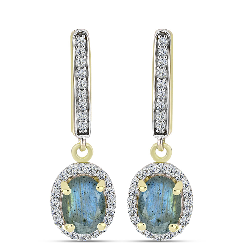 Cercei din Argint 925 Placat cu Aur ( 3.19 grame ) cu Labradorit și Topaz Alb 2.05 Carate