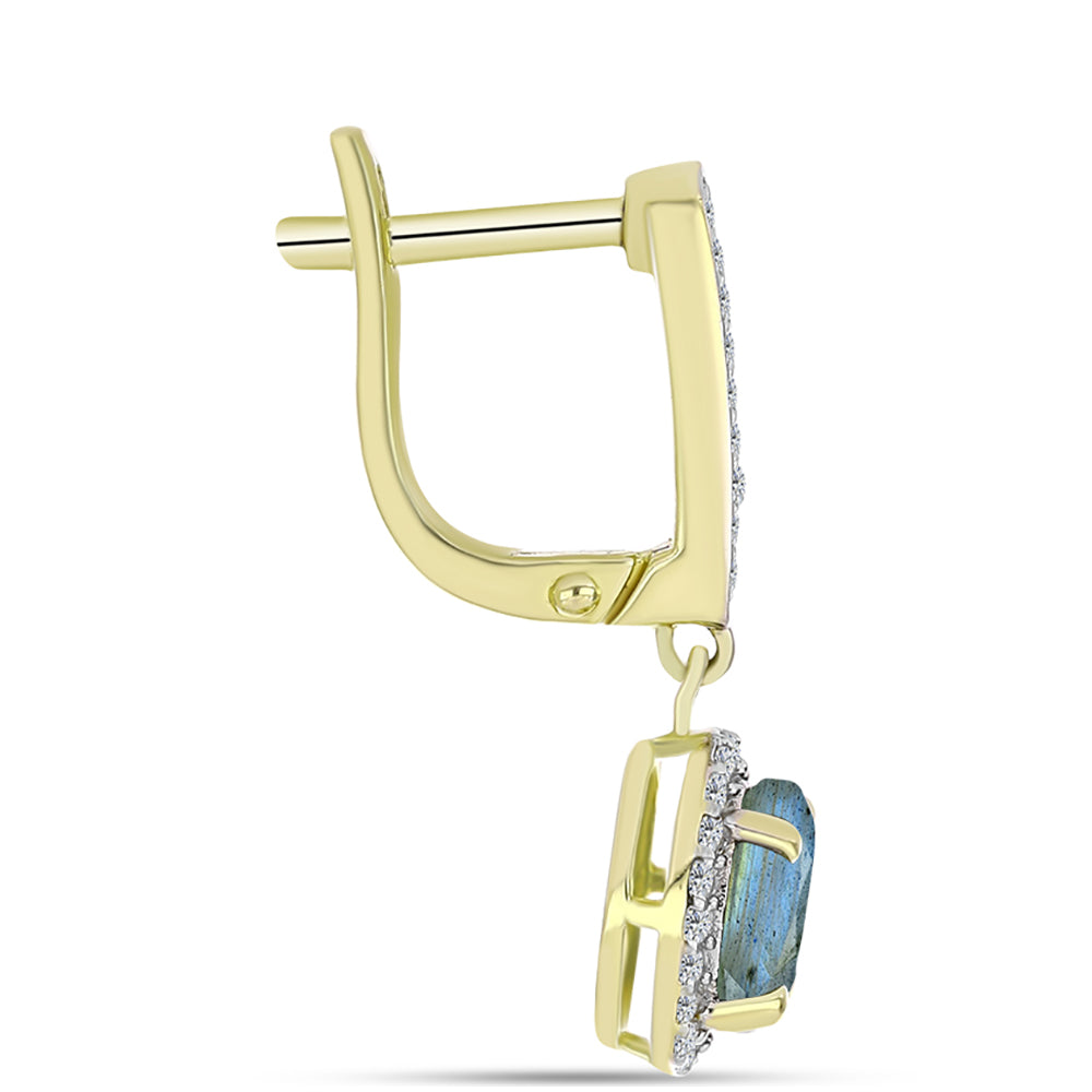 Cercei din Argint 925 Placat cu Aur ( 3.19 grame ) cu Labradorit și Topaz Alb 2.05 Carate 4 