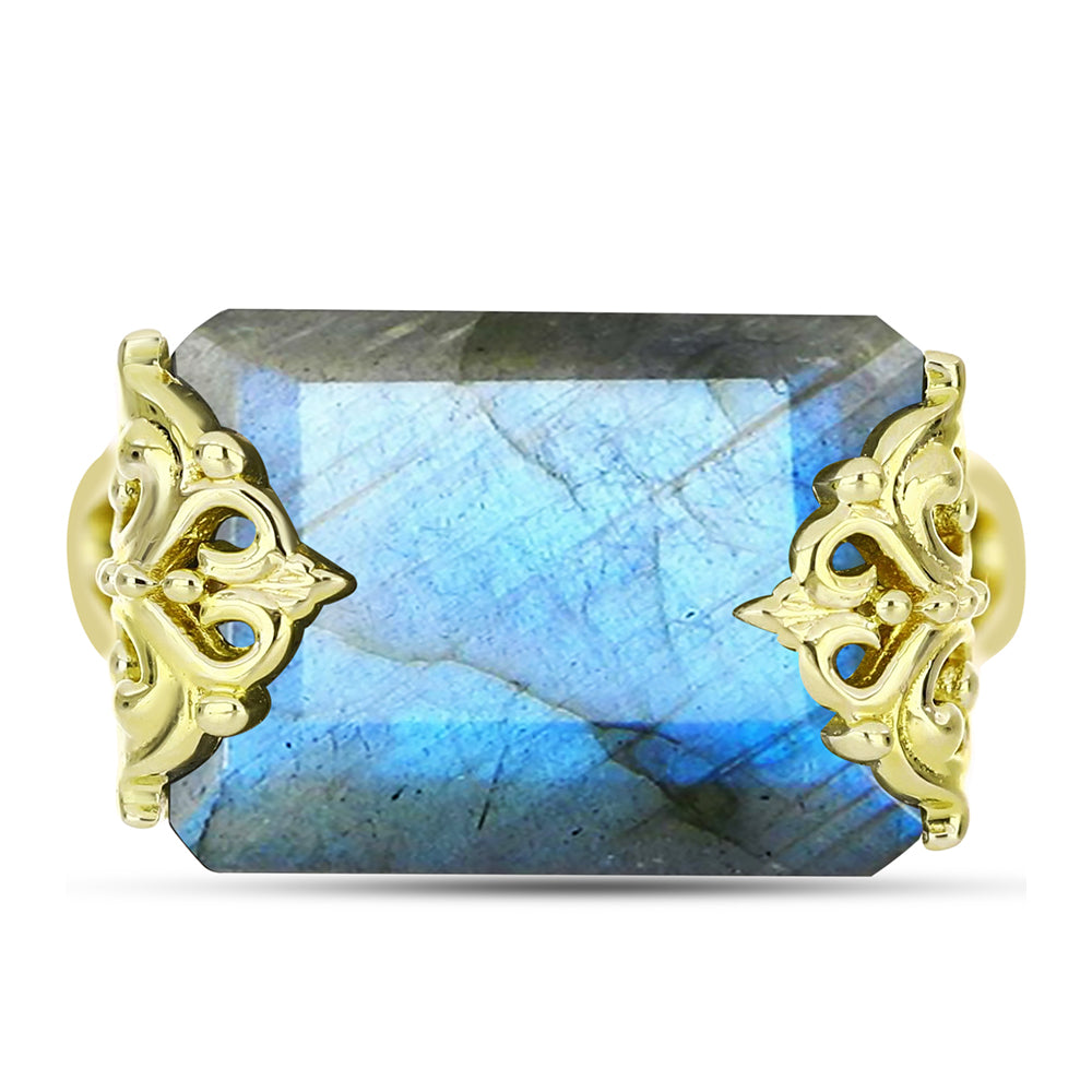 Inel din Argint 925 Placat cu Aur ( 4.13 grame ) cu Labradorit 9.13 Carate 1 