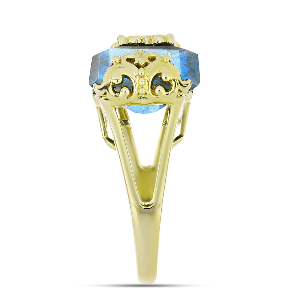 Inel din Argint 925 Placat cu Aur ( 4.13 grame ) cu Labradorit 9.13 Carate